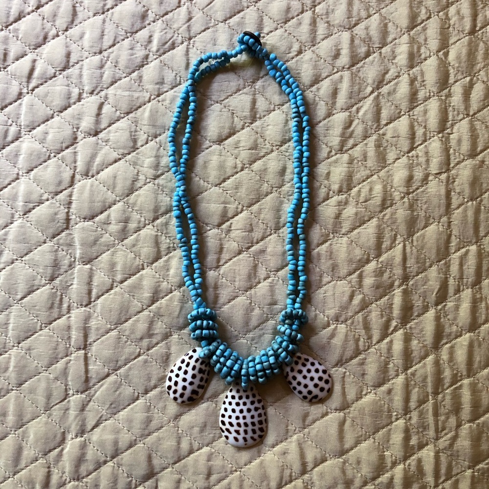 Turquoise Colored Beads and Shell Necklace